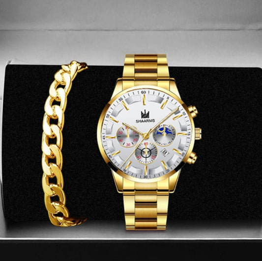 Stylish Round Large Dial Three-eye Calendar Quartz Watch
