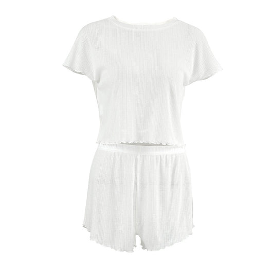Womens Comfortable New Breathable Short-Sleeve Hollow-Out Jacquard Pajamas