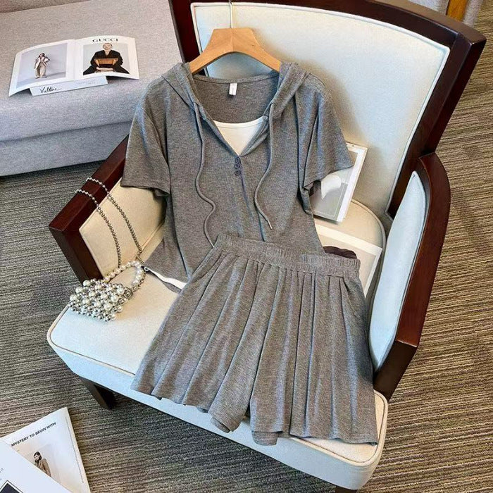 Casual Wide-leg Shorts-skirt Two-piece Set