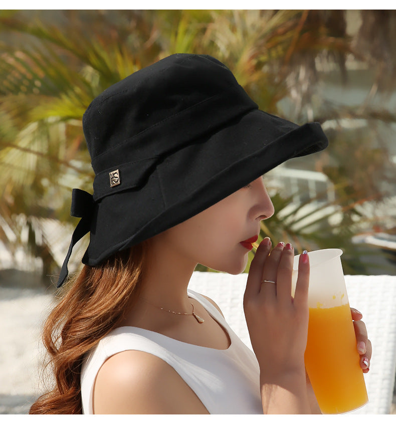 Cotton And Linen Solid Color Foldable Female Basin Hat