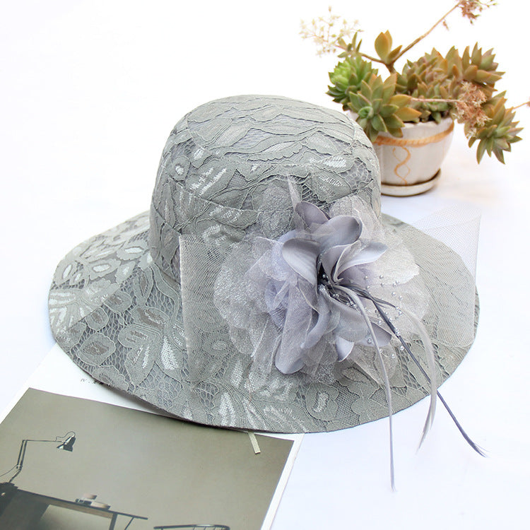 Women's New Lace Mesh Flower Big Brim Sun Hat