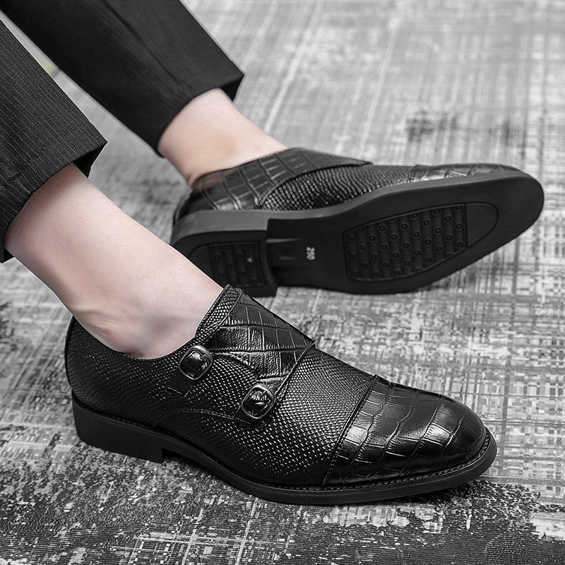 Double Buckle Plus Size Business Men's Casual Leather Shoes