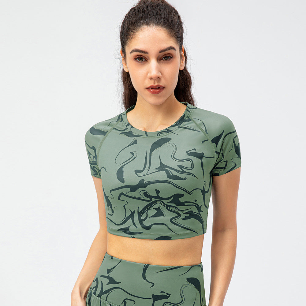 Women's Sports Short Sleeved Nylon Nude Yoga T-shirt
