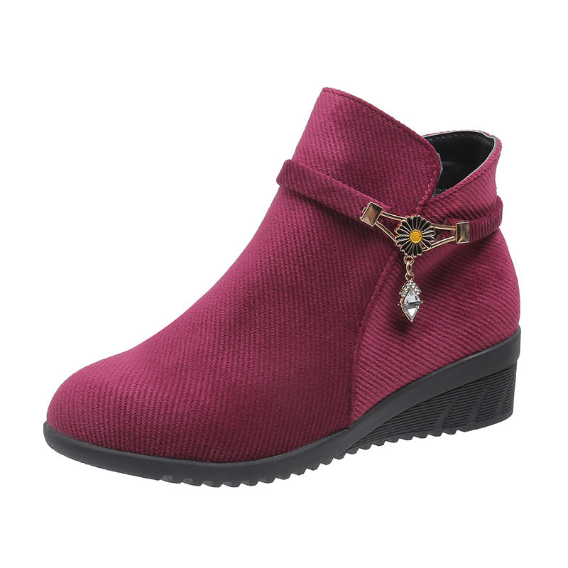 Women's Slope Heel Flat Mother's Cotton Shoes Short Boots
