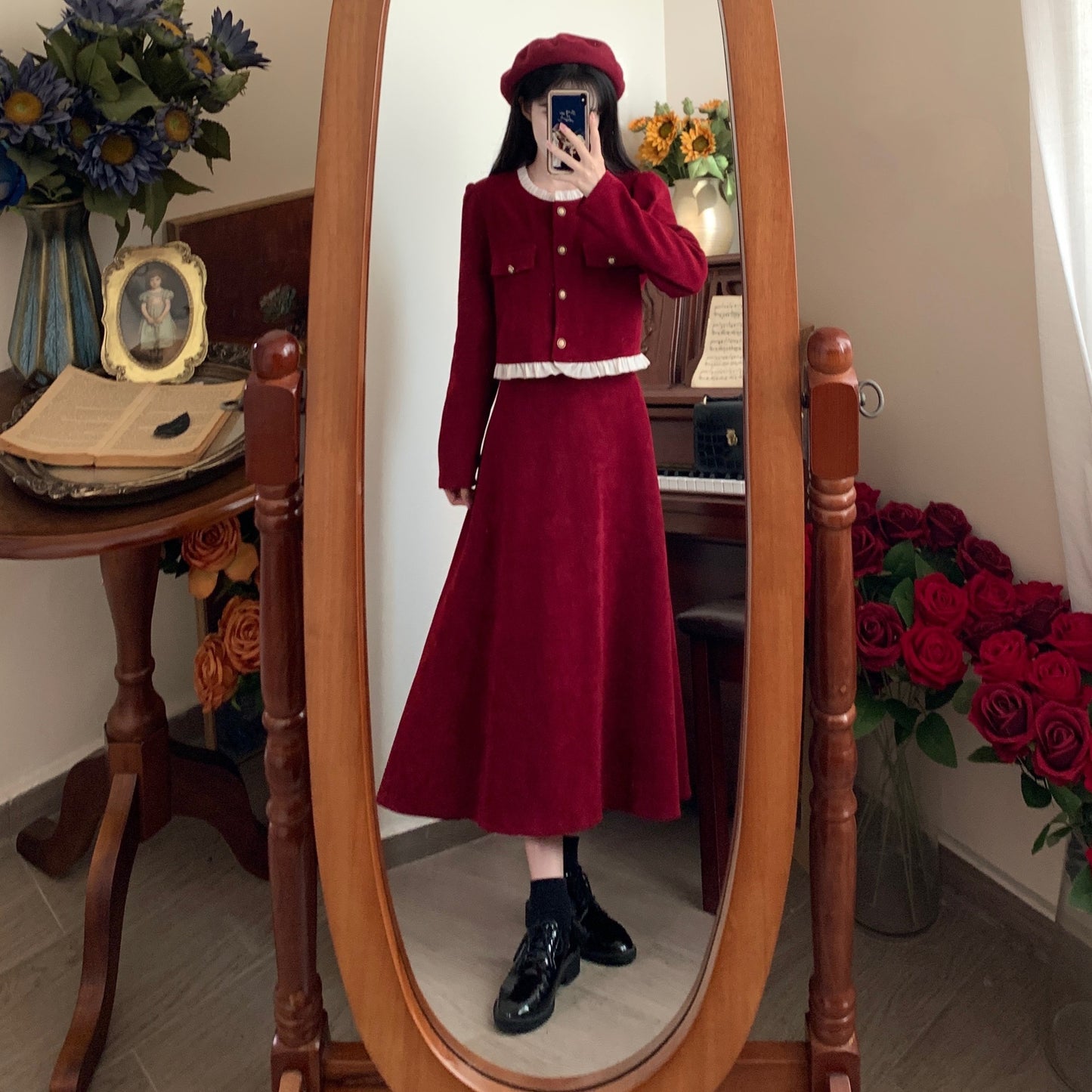 Small Chanel-style Corduroy Skirt Two-piece Set For Women