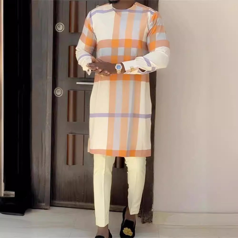 Men's Printed Long-sleeved Top Trousers African Suit
