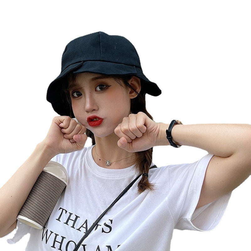 Flower Fisherman Hat Female Sweet And Cute Sunscreen Shade Student All-match Solid Color