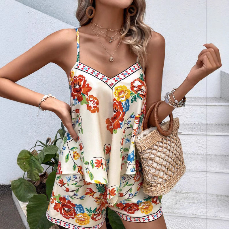 Women's Printed Vest And Shorts 2-piece Set
