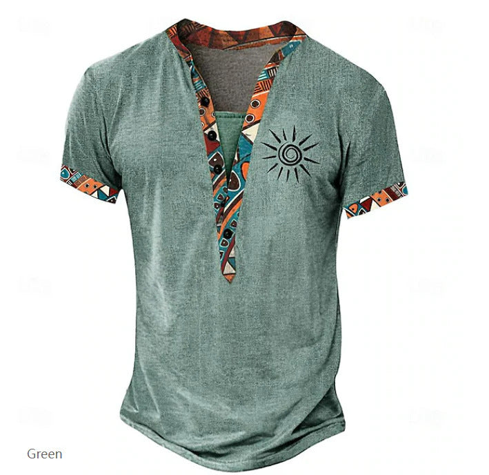 European And American 3D Printed Shirt Youth Six Button Short Sleeve