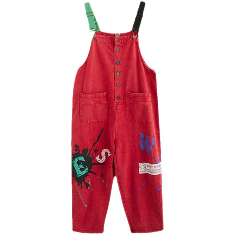 Women's Summer Thin Loose Plus Size Printed Denim Overalls
