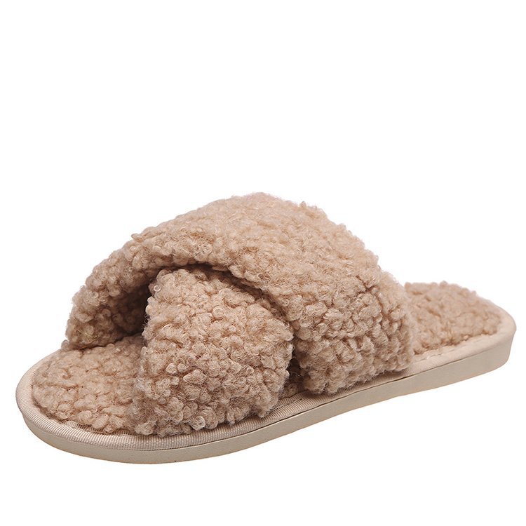 Cross Sheep Curl Slippers For Outer Wear