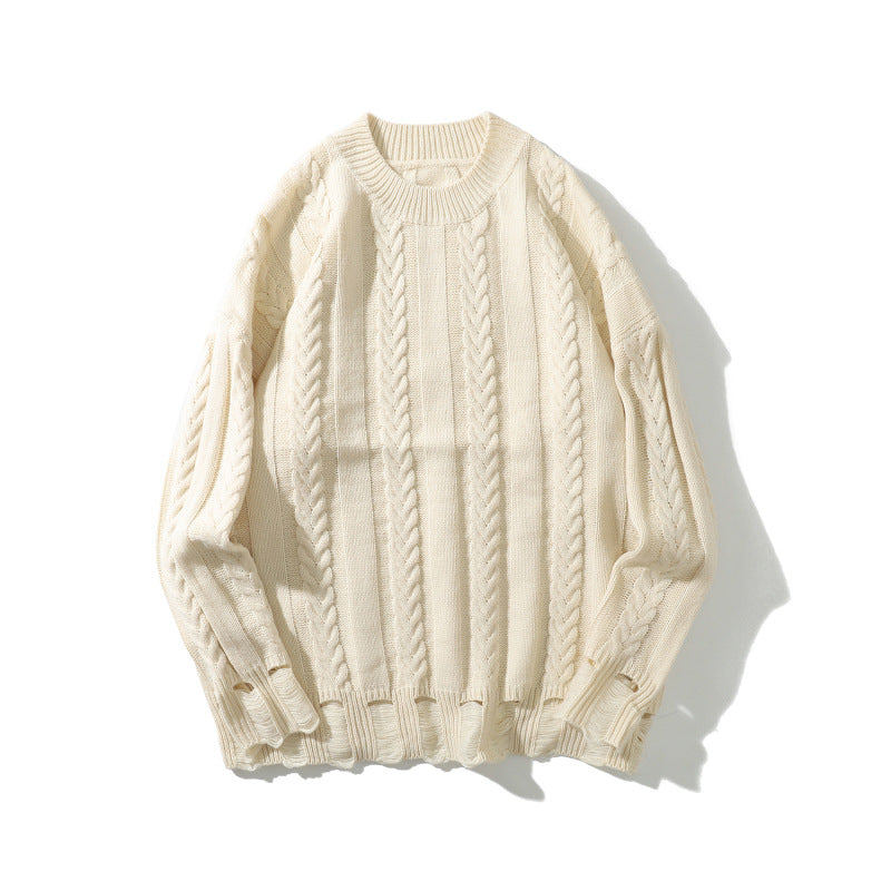 Men's And Women's Simple Twisted Fried Dough Twist Round Neck Solid Sweater