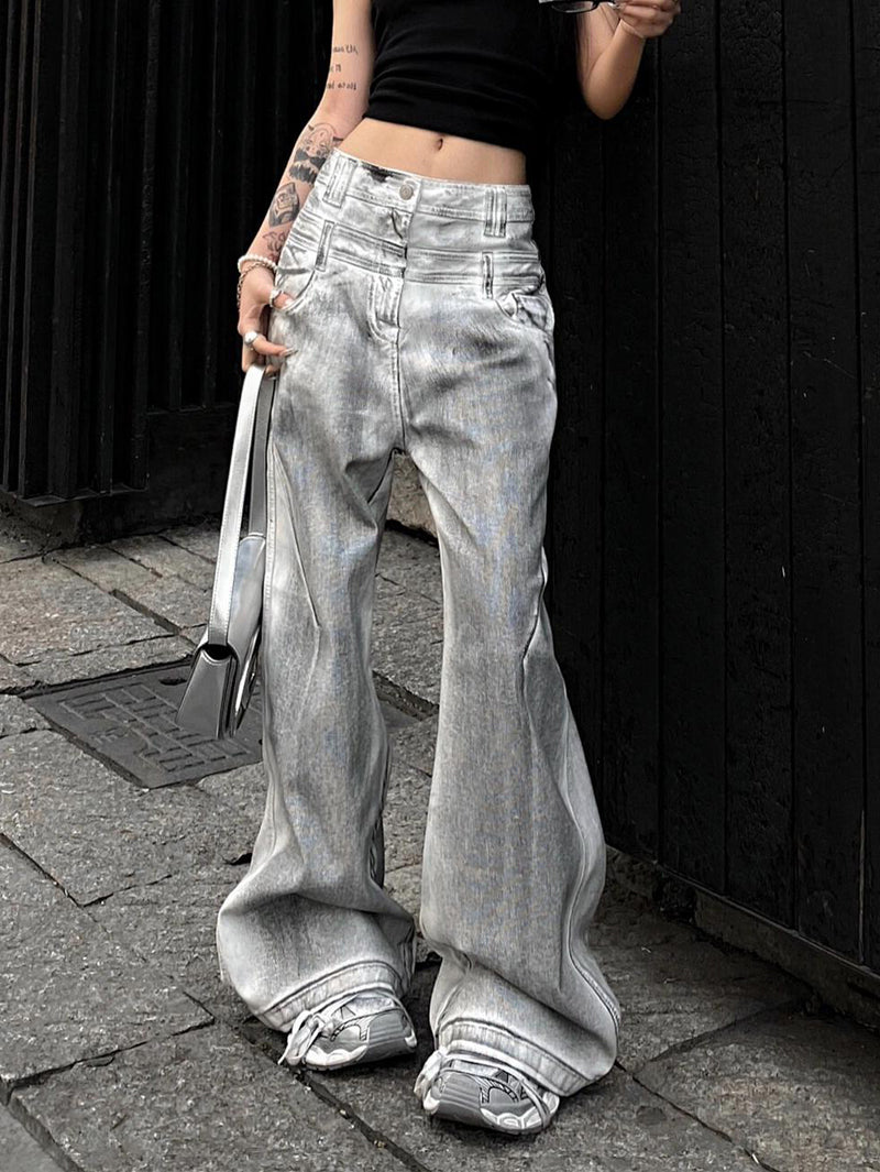 Women's Retro Straight Jeans With Old And Dirty Design