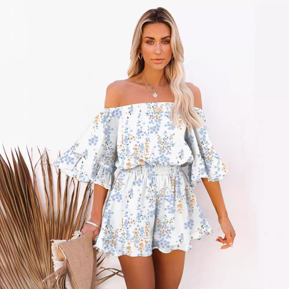 Patchwork Short Sleeve Loose Solid Color Chiffon Jumpsuit