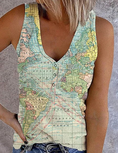 New Women's European And American Graffiti 3D Printing Casual V-neck Sleeveless Vest