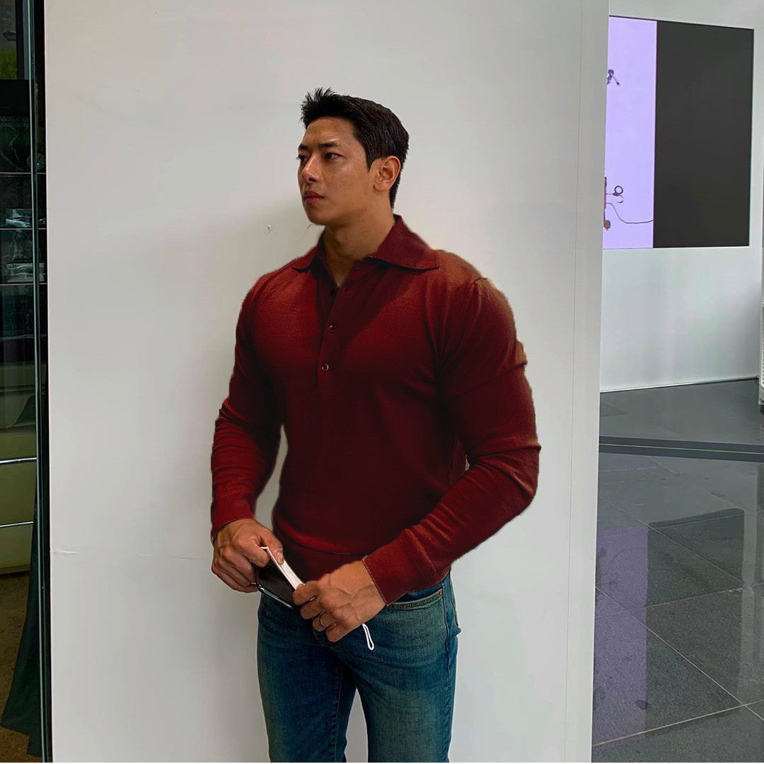 T-shirt Slim Long-sleeved Cotton Lapel Polo Shirt