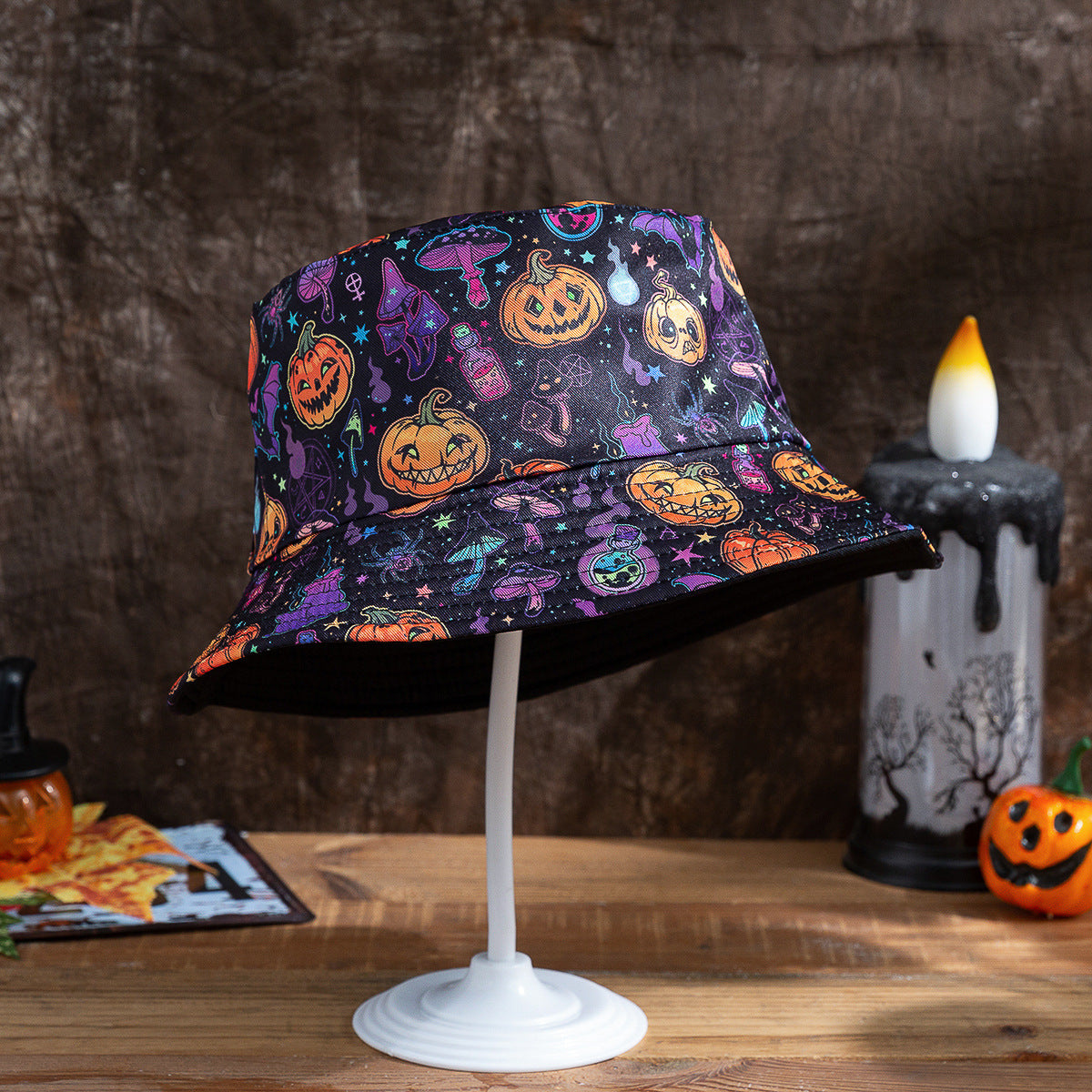 Halloween Funny Bat Pumpkin Ghost Reversible Fisherman Hat