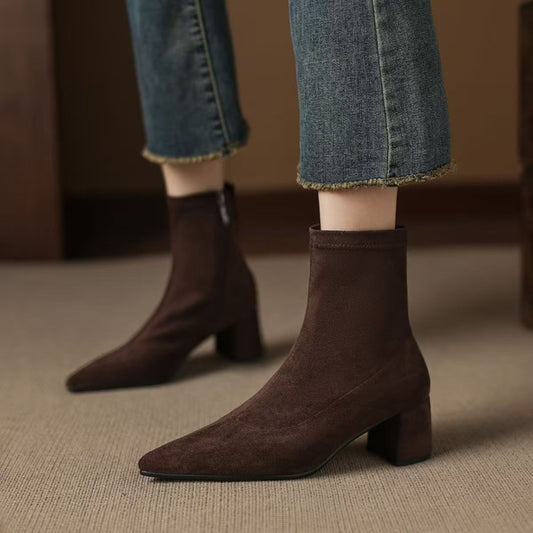 Suede Ankle Boots With Mid Heel