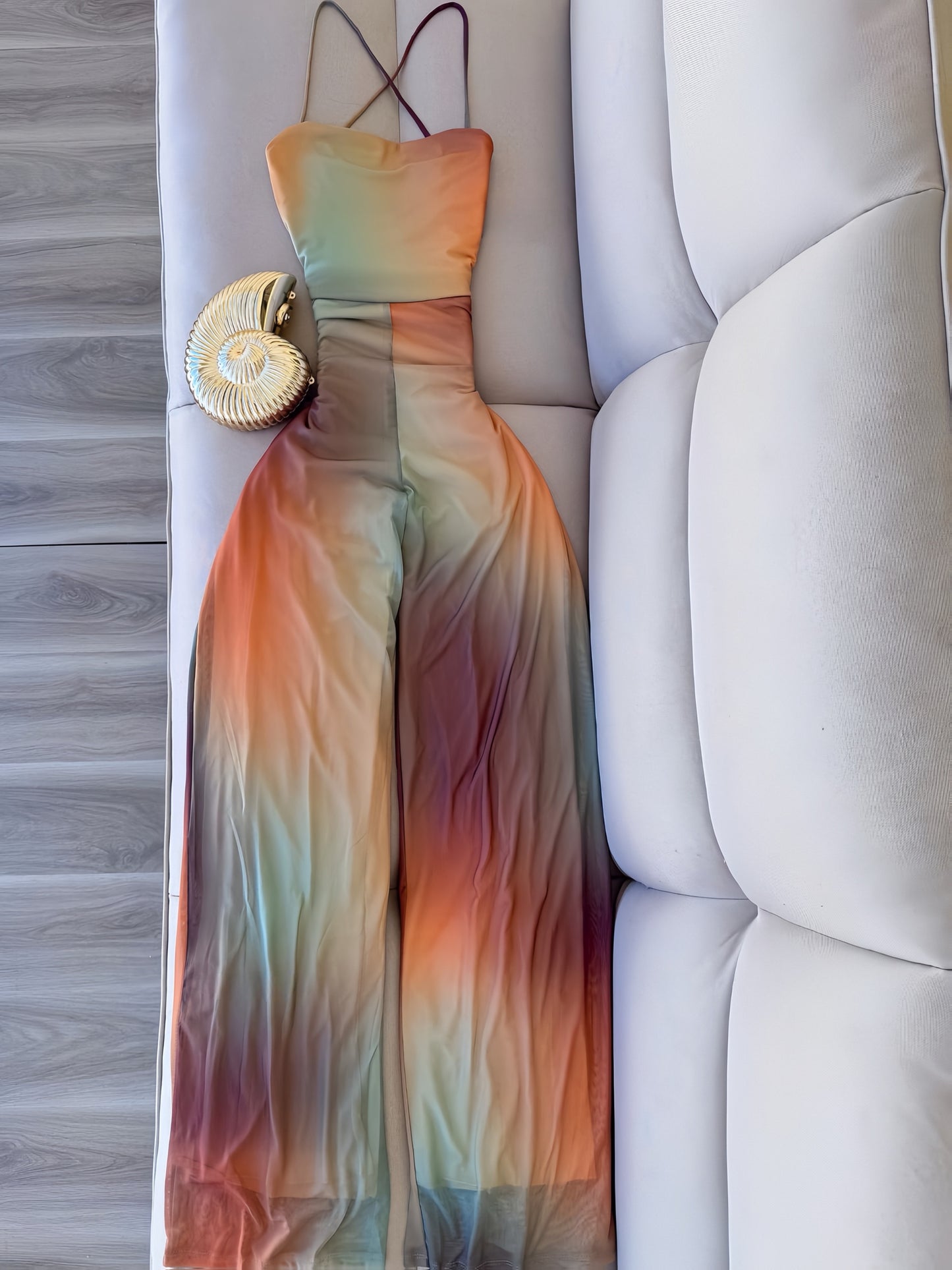 Off-the-shoulder Back-tie Open-back Ombre Womens Jumpsuit