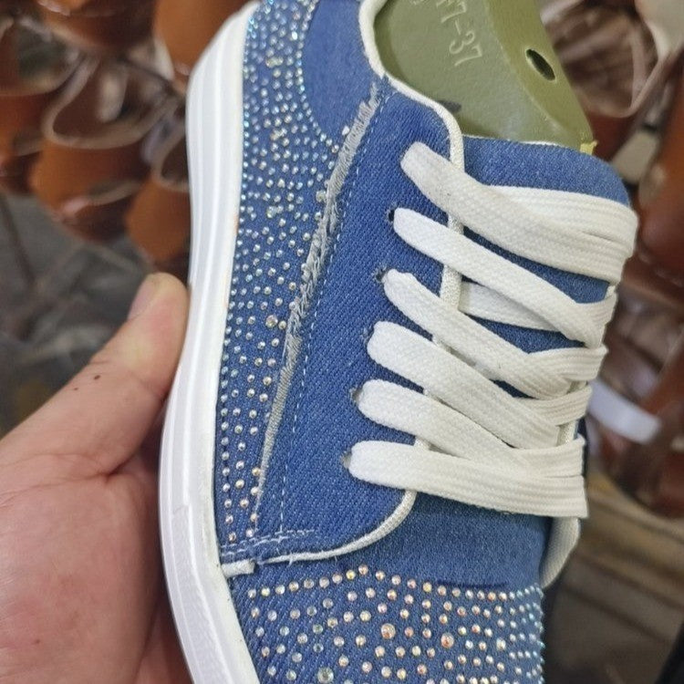Plus Size Dame Sko Tyk Bund Snørebånd Rhinestone Casual Sport Enkeltlagssko