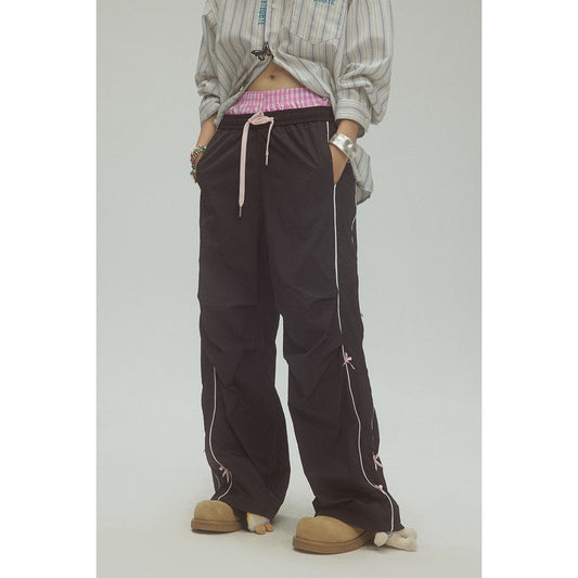 Women's Retro Sports Straight Casual Pants With Bow Decoration