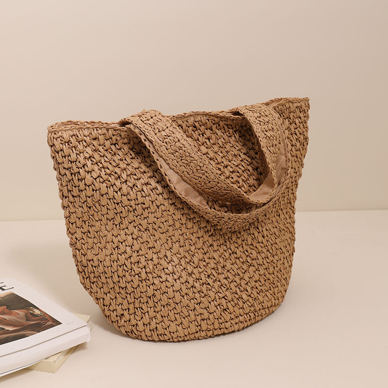 Women's Fashion Temperament Crochet Flower Pattern Shoulder Straw Bag
