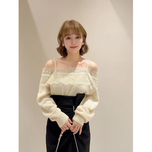Women's Lace Off-shoulder Loose Sling Sweater