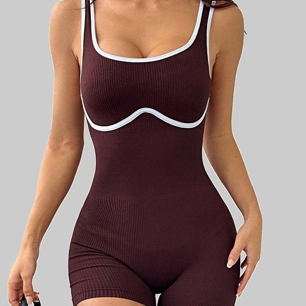 Elastic Contrast Color Yoga Jumpsuit Tight
