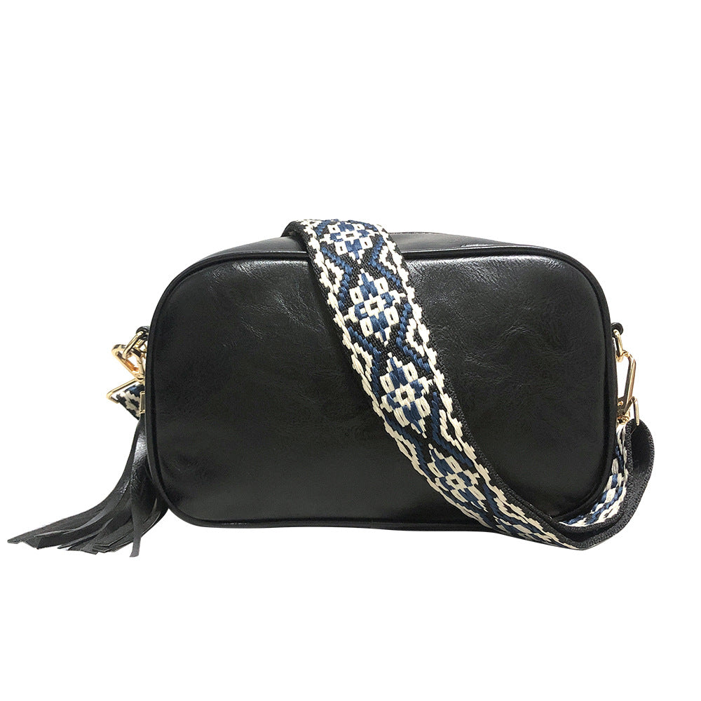 Fashion Tassel Bag Ethnic Jacquard Cotton Wide Shoulder Strap