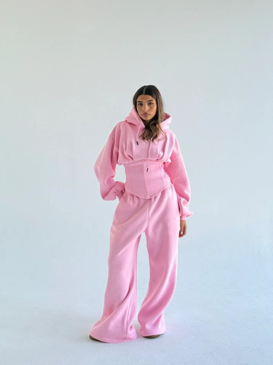 Womens Slim-fit Waist-cinching Hoodie And Drawstring Pants Two-piece Set