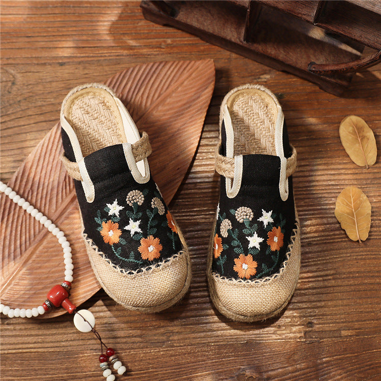 Low Top Round Toe Linen Flat Flat Brown Shoes