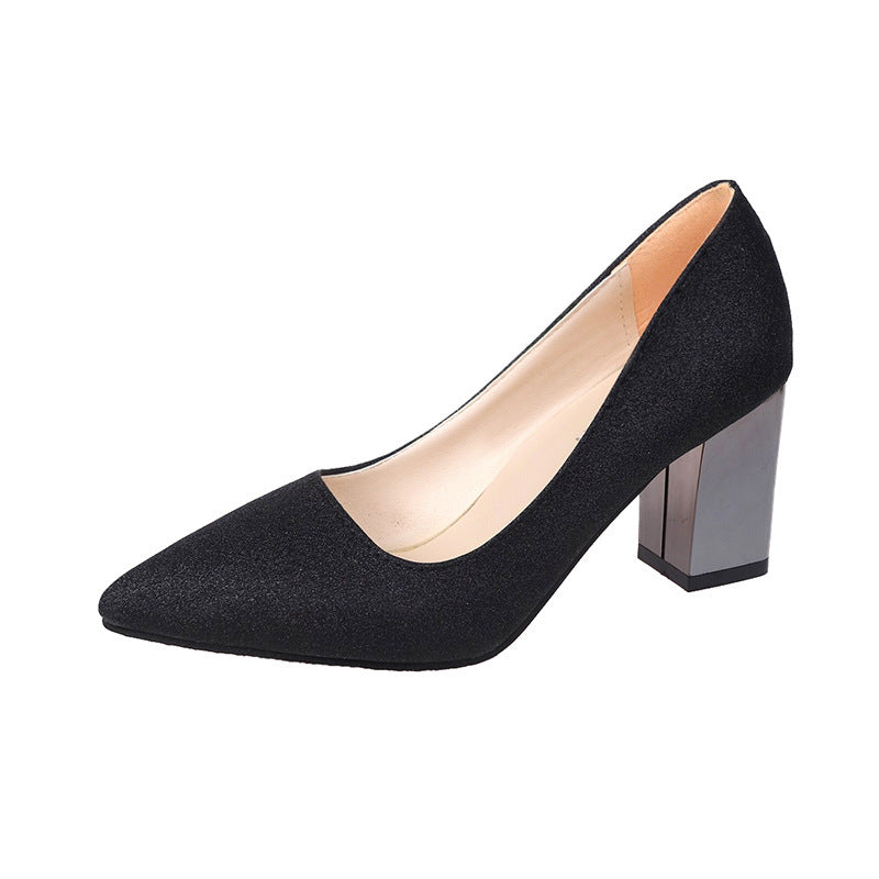 Women's Thick High-heeled Pointed Shallow Shoes