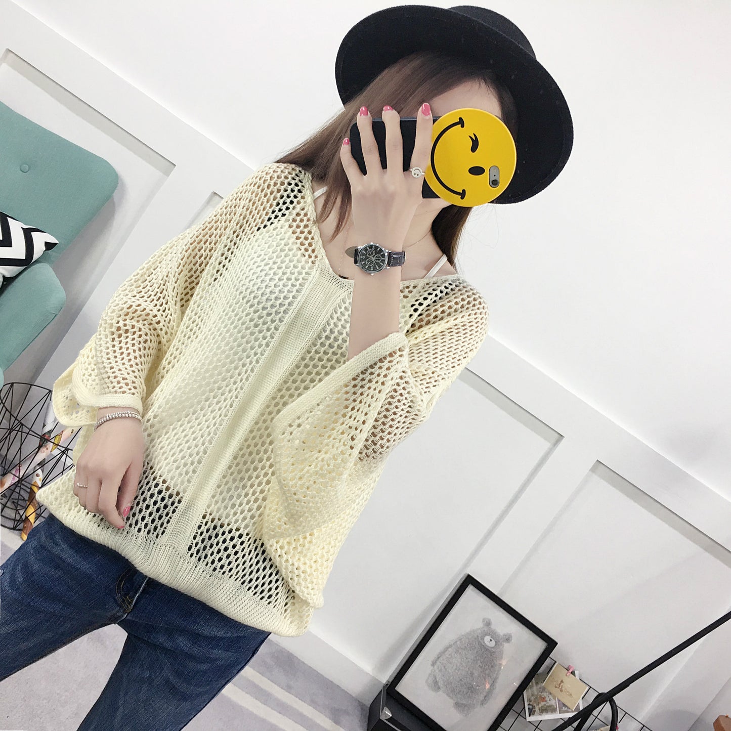 Spring And Summer Loose V-neck Hollow Sweater