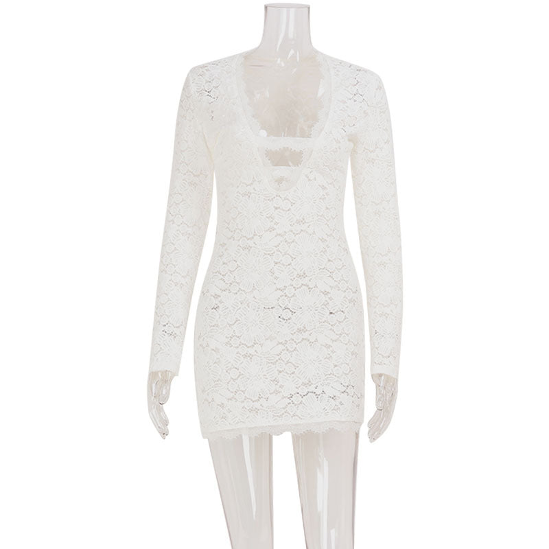 Lace Slightly Sheer Cutout Low-cut Body-hugging Sheath Dress That Flatters