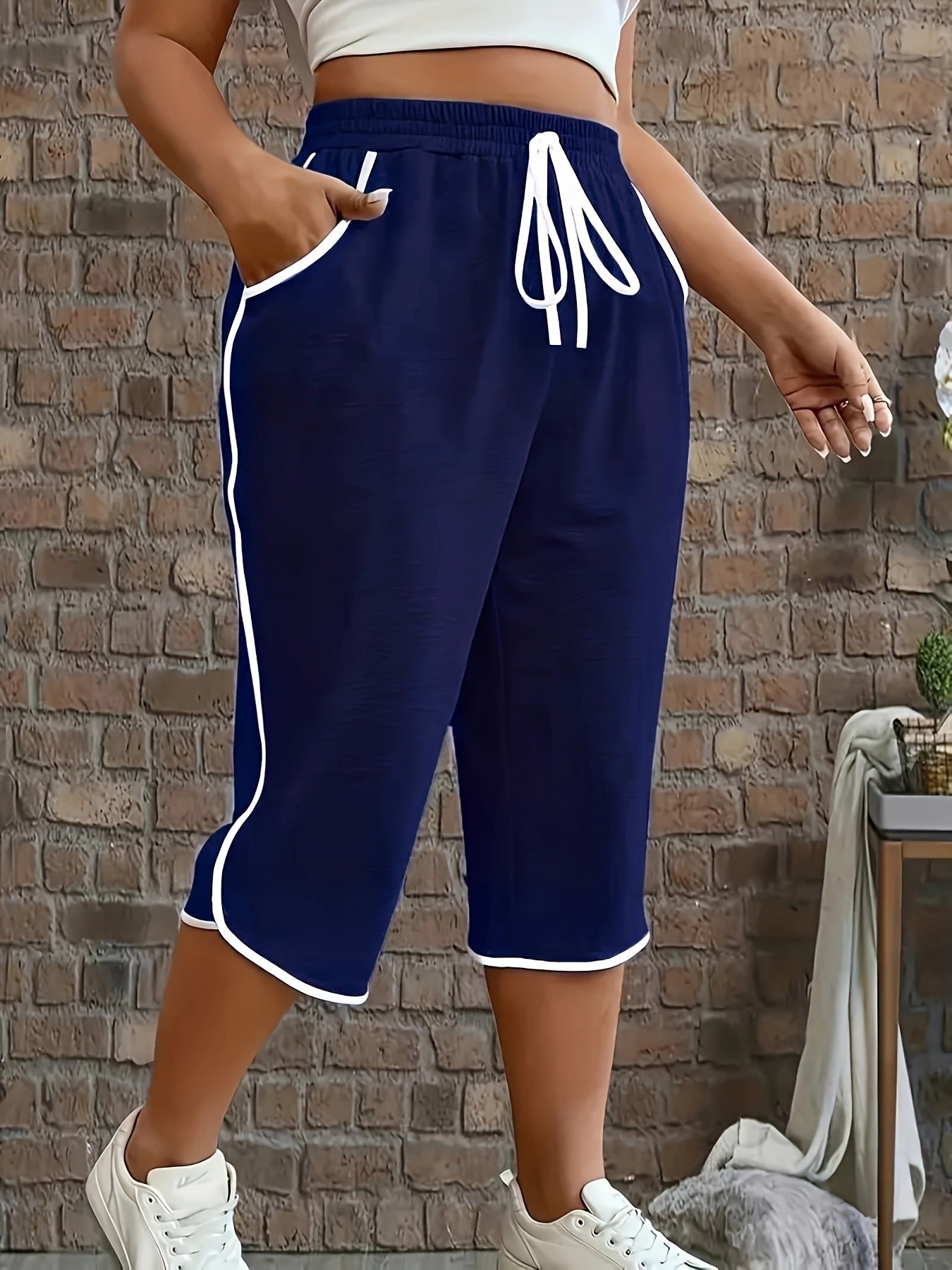 Womens Color-Block Comfortable Stretch Cropped Pants