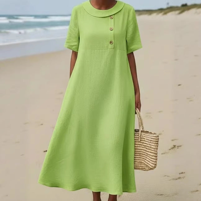 Solid-color Comfortable Crew-neck Loose-fitting Dress For Women