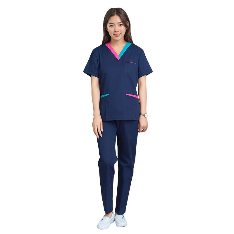 Womens Short-sleeve Scrubs With A Yin-yang Collar For Isolation Use