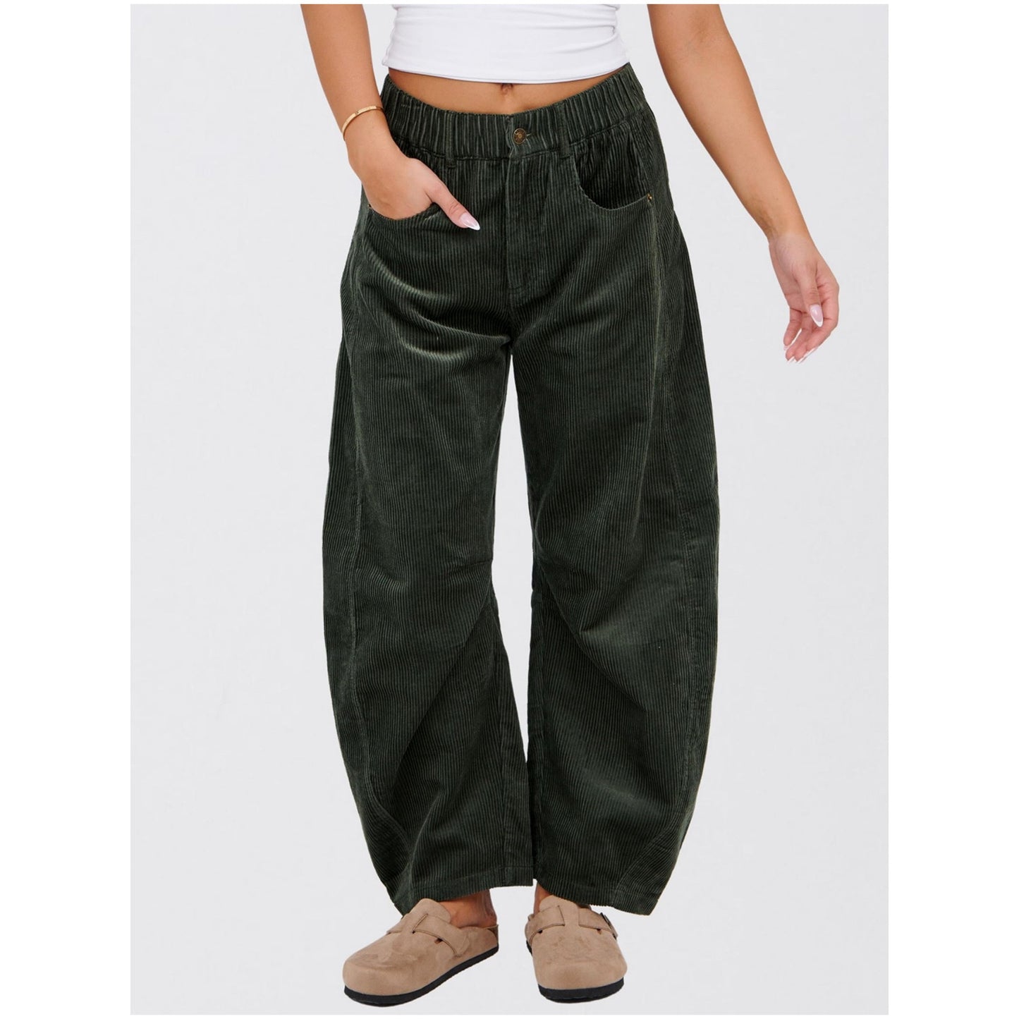 European And American Solid Color Corduroy Loose Straight Trousers Women