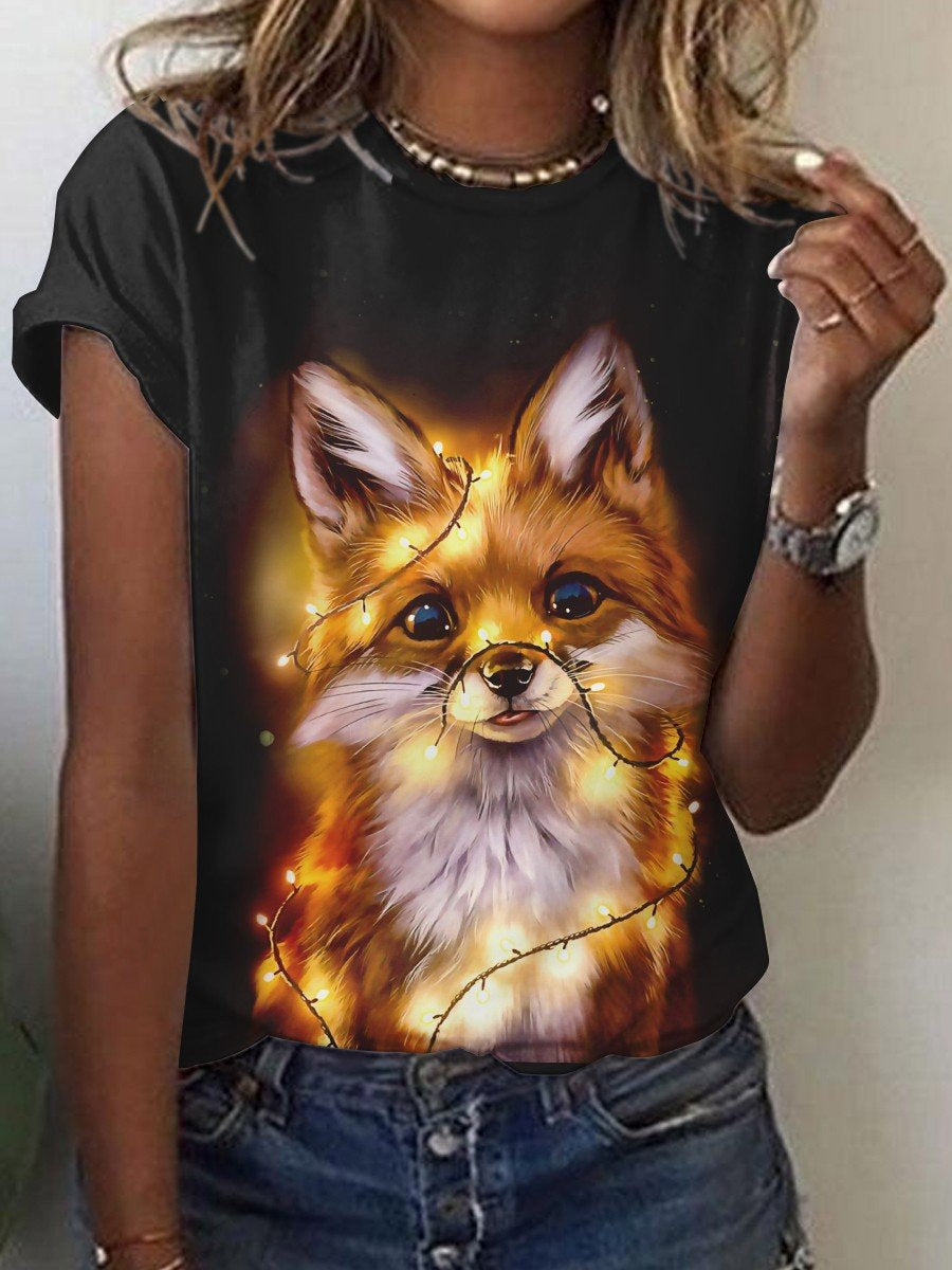 Cute Owl Pattern 3D Printed Round Neck Short Sleeve