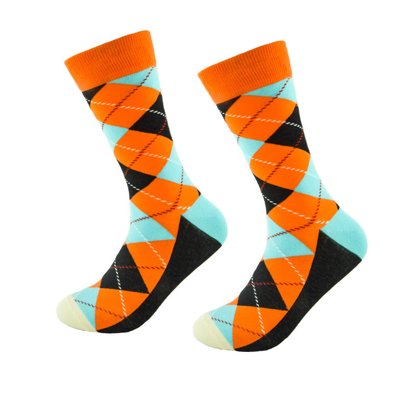 Men's Dashed Rhombus Plaid Tube Socks