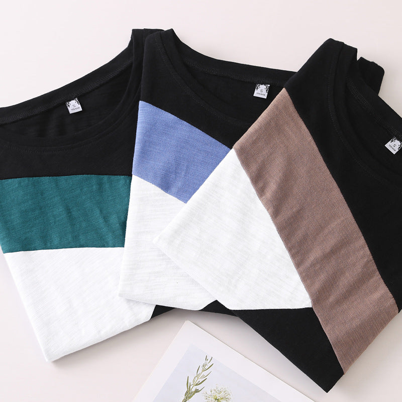Loose Half-sleeve Base Contrast Color Casual Top Clothes