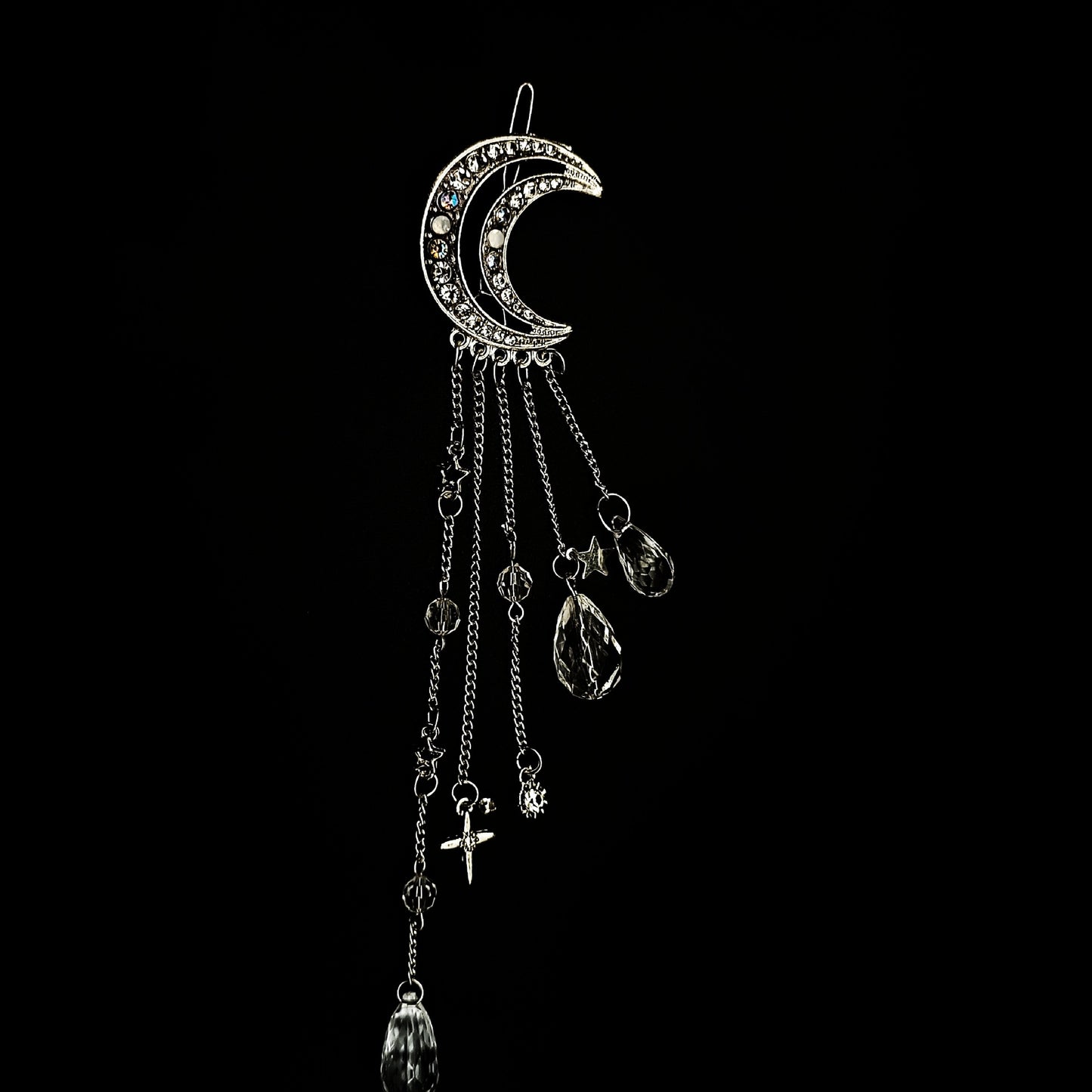Diamond Studded Moon Tassel Five-pointed Star Pendant Side Clip