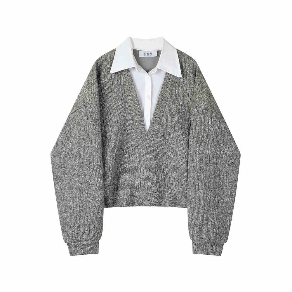 Fake Two Pieces Sweaters Inner Women's Retro Top