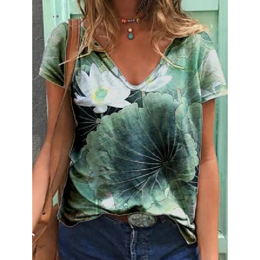 Abstract Painting T-Shirt Graphic Geometric Print V-Neck