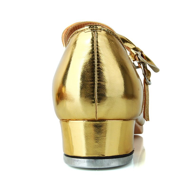Women's Adult Black Soft Sole Shiny Bow Tap Shoes