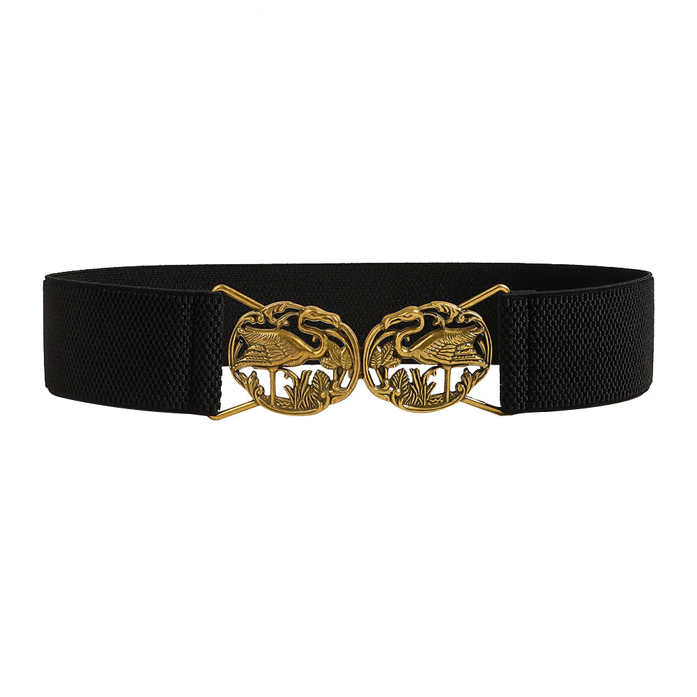 Simple Retro Elastic Belt Metal Hollow Buckle Red-crowned Crane Elastic Waist Elegant Female Fashion Accessories