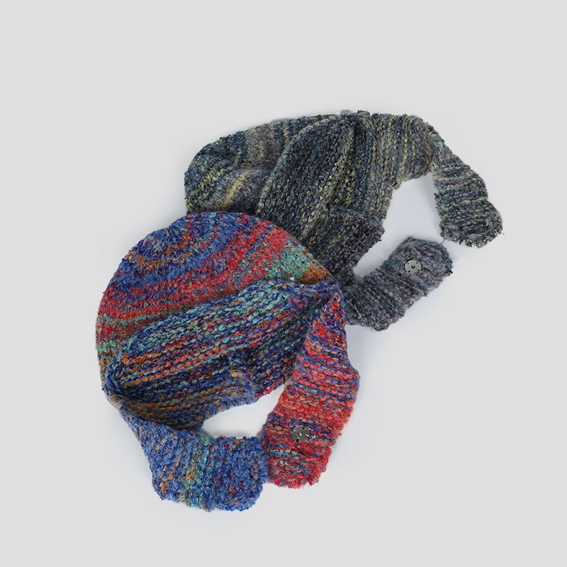 Mixed Color Wool Knitted Ear Protection Hat Fashionable And Warm For Youth