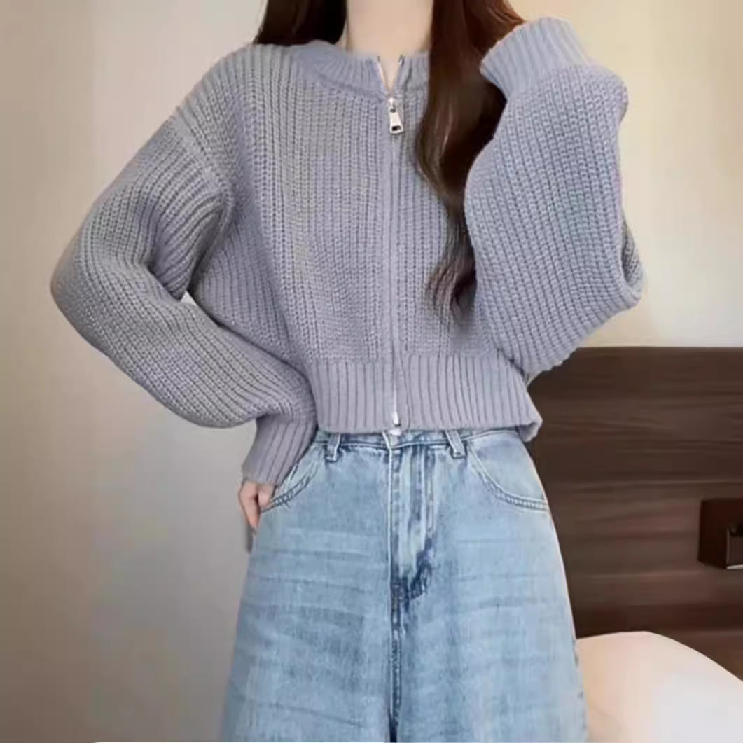 Temperament Wild Short Soft Glutinous Zipper Knitted Cardigan Sweater