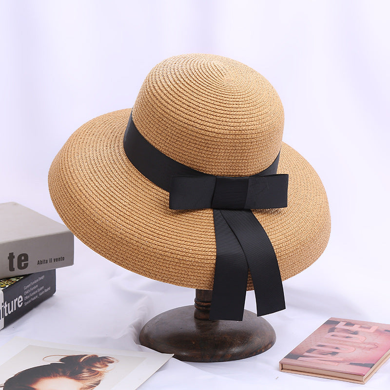 Ladies Sunscreen Sunshade Hepburn Elegant Bow Straw Hat