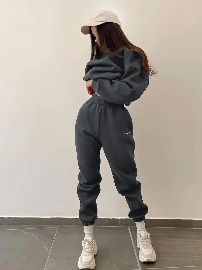 Casual Crew-neck Long-sleeve Pants Set